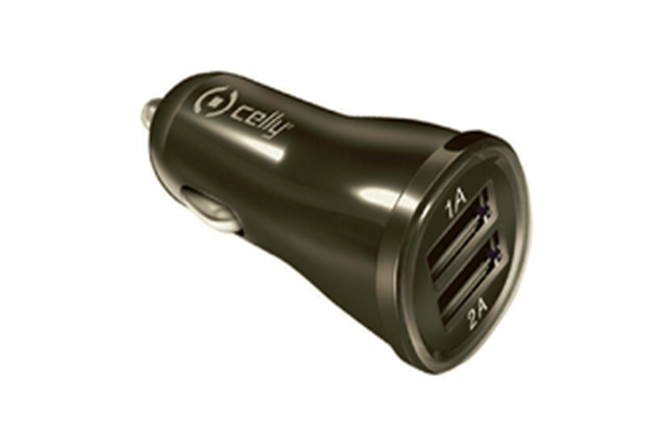 CELLY, auto punjač mini, 2.1A, dual USB, crni